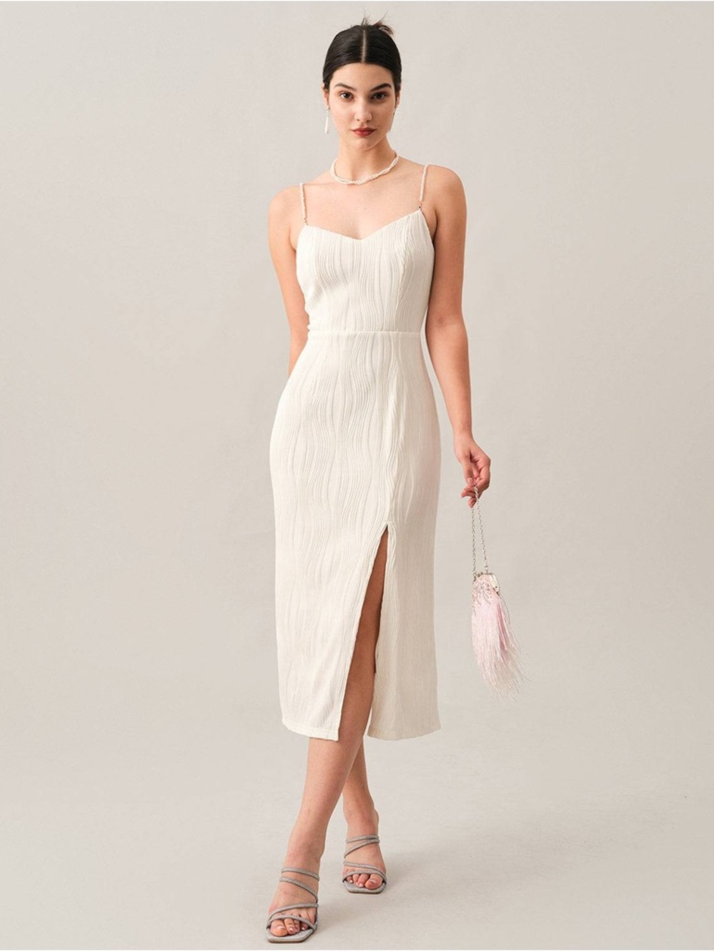 Mango Cream Spaghetti-Strap Midi Dress - Picture 1 of 4